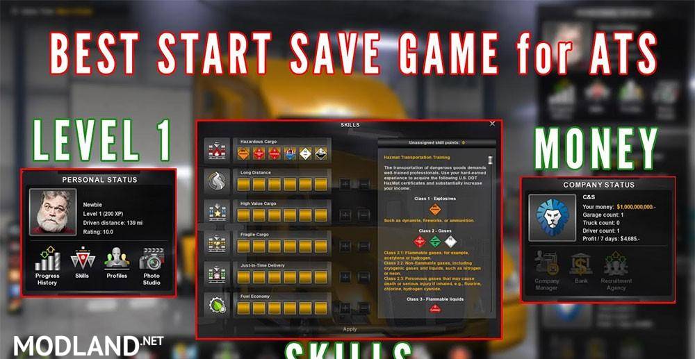 Best Start Save Game (with money and skills) for last Version