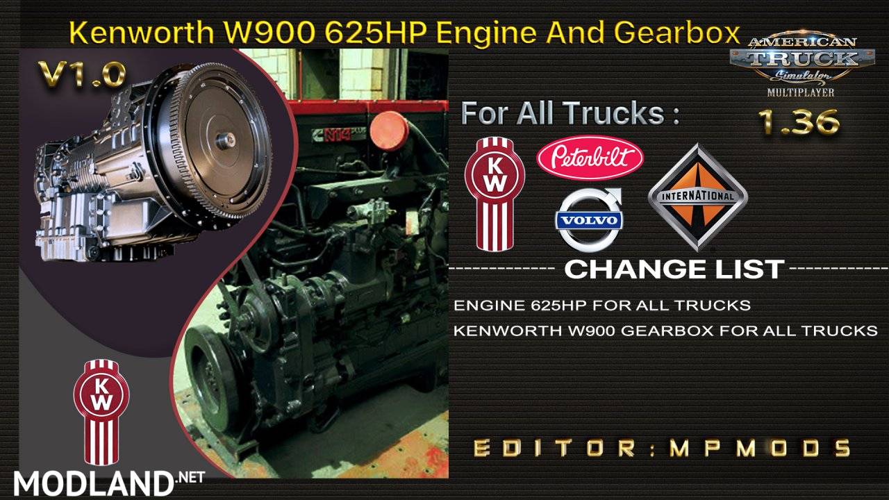 KENWORTH W900 625HP , GEARBOX FOR DAF TRUCKS V1.0 FOR MULTIPLAYER ATS