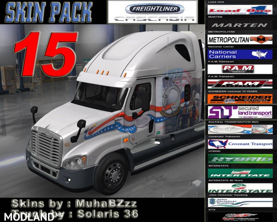 Pack 15 repaints for Freightliner Cascadia V1.1 edited by Solaris36