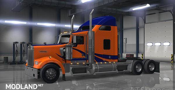Kenworth W900 Blue Stripes on Orange Paint