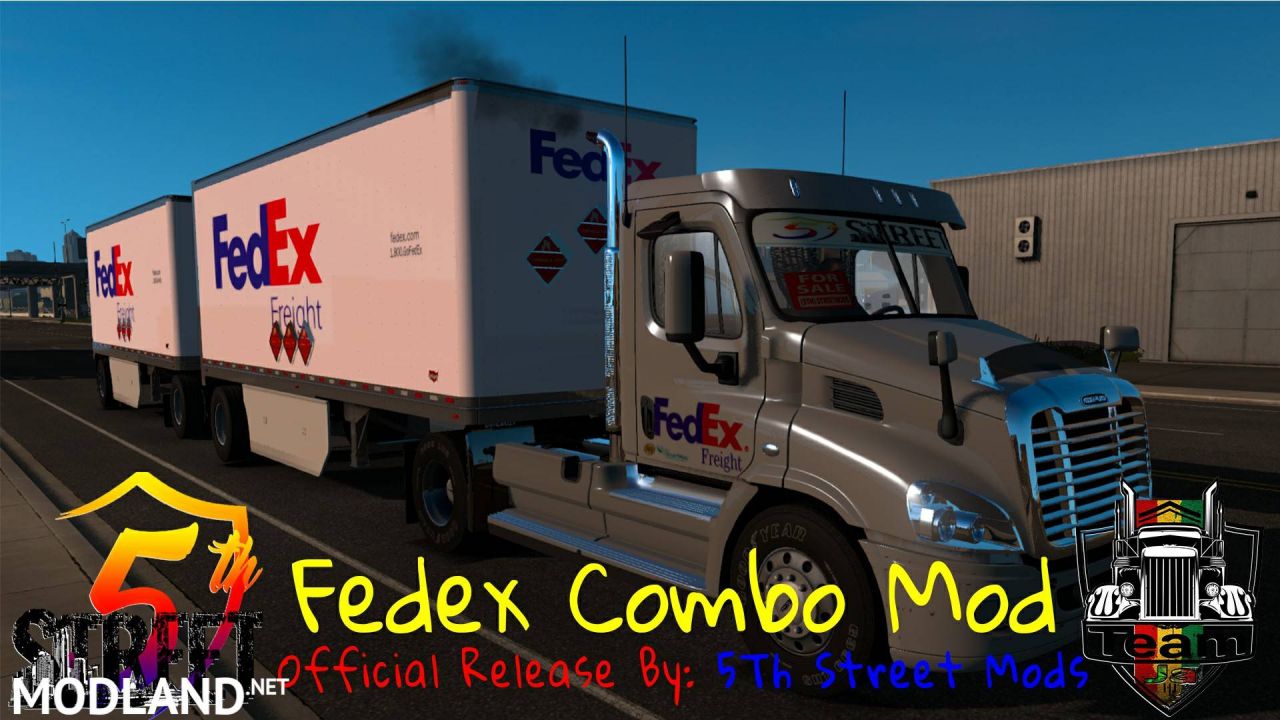 Fedex Official 28 Pup Trailer with Freightliner Day Cab Truck 