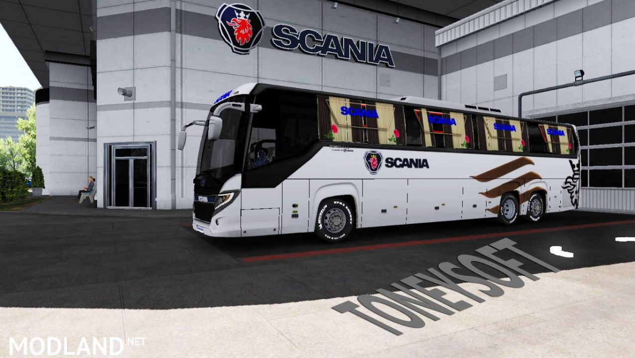 scania touring bus new 4k skin and upadate glass and sticker fix passenger mods chassis