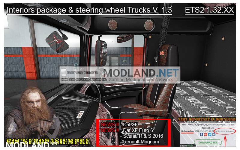 Interior package & steering wheel Trucks v 1.3 For 1.32.x