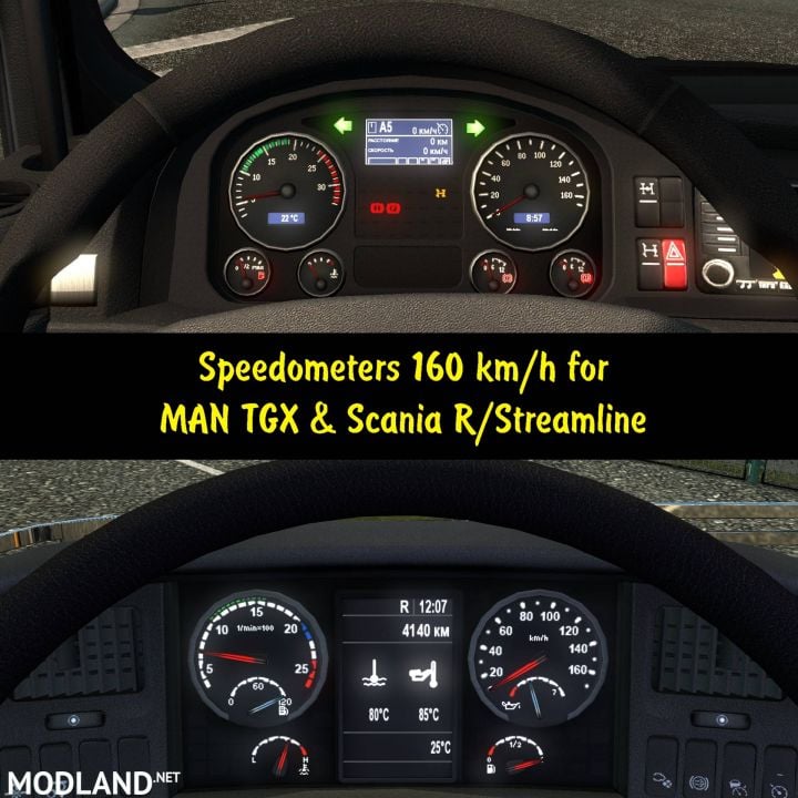 Speedometers 160 km / h for MAN TGX & Scania R / Streamline