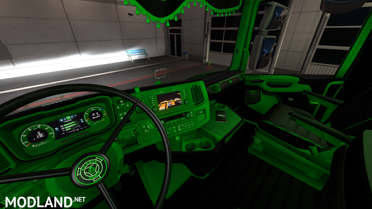 Green and Black Scania Next Gen S and R Interior