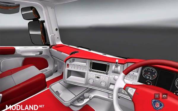 Scania r red and white interior