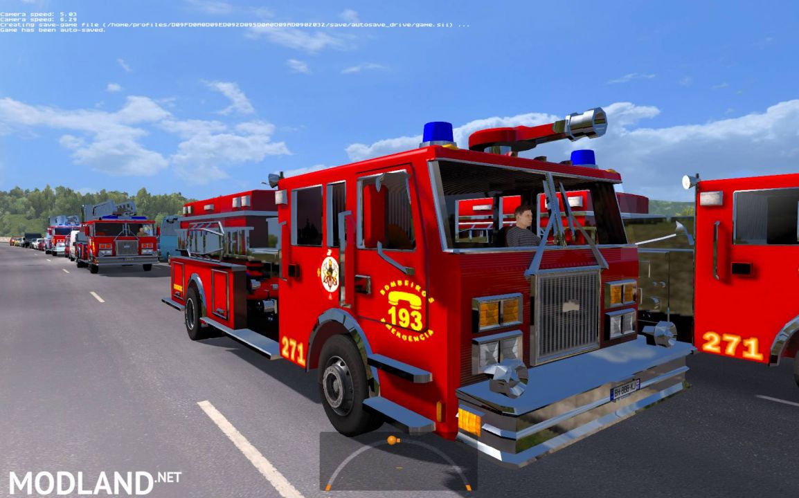 Fire trucks in traffic (with siren and flashing lights) ETS2 1.27.XX