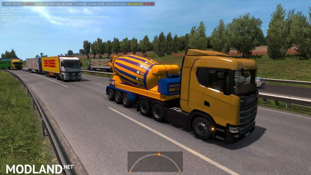 Bright Yellow-Blue Concrete Mixer In Traffic ETS2 1.33.x