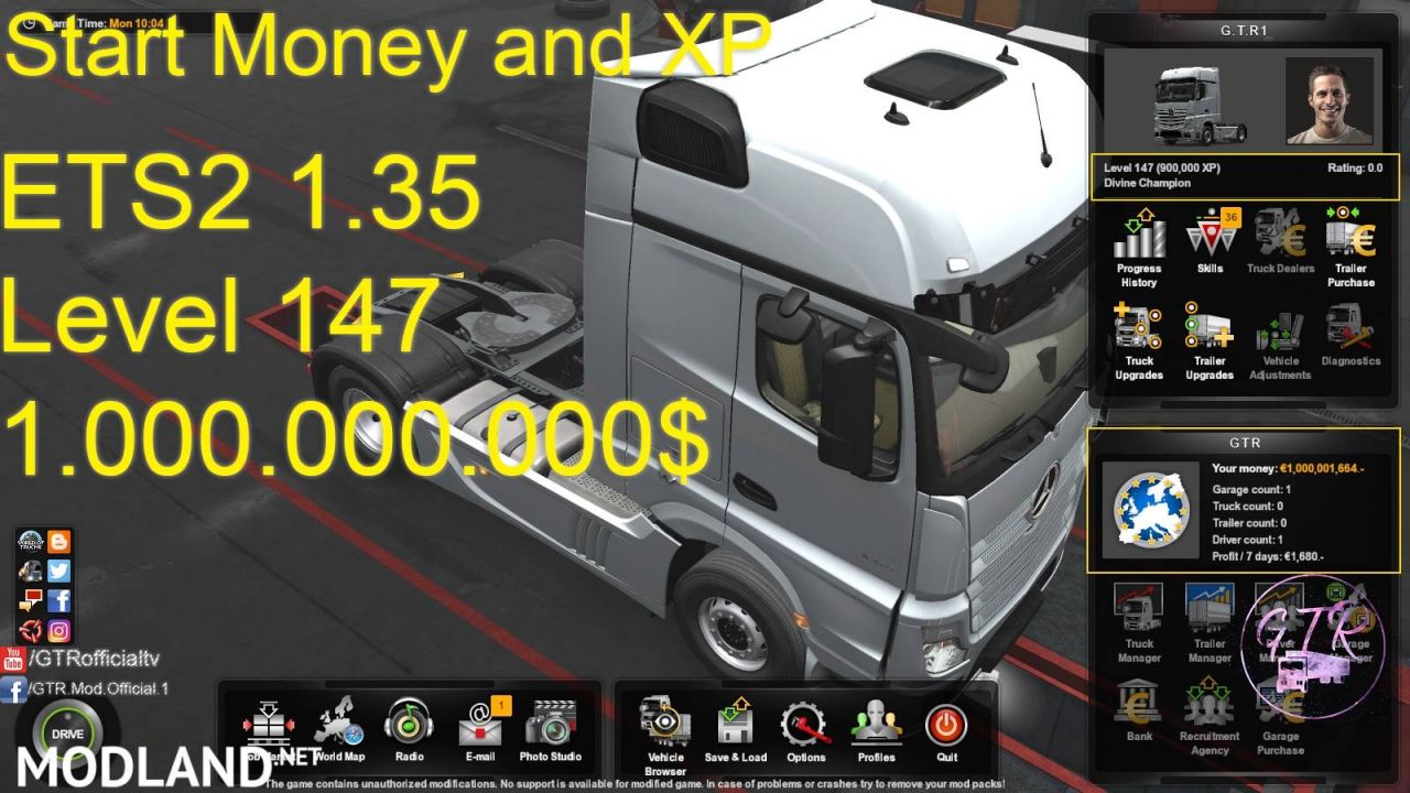 START MONEY AND XP FOR ETS2 1.35