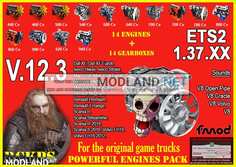 Pack Powerful Engines + Gearboxes V.12.3 for ETS2 1.37.XX