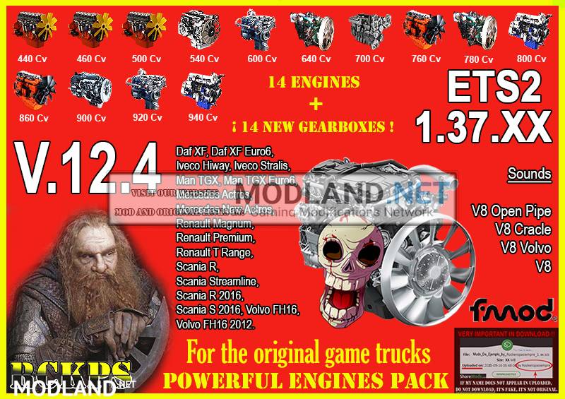 Pack Powerful Engines + Gearboxes V.12.4 for ETS2 1.37.x