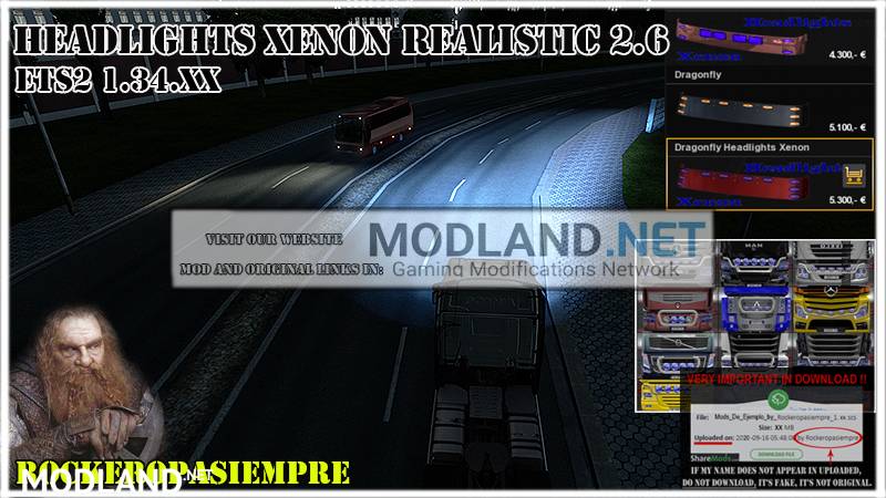 Headlights Xenon Realistic and Visors Rockeropasiempre 2.6 For ETS2 1.34.x