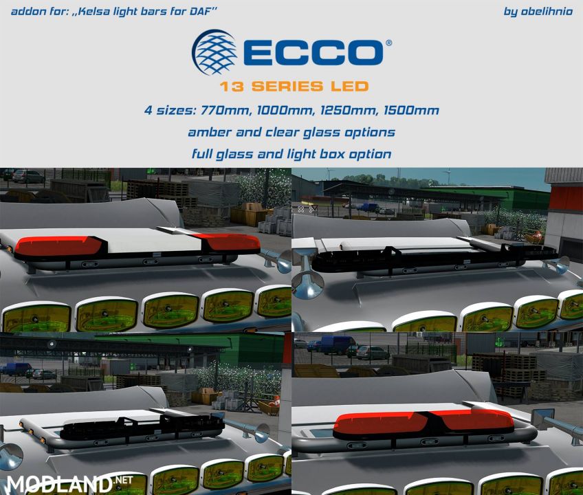 Ecco beacon bars add-on for: "Kelsa lightbar pack for DAF XF 105 & 106"