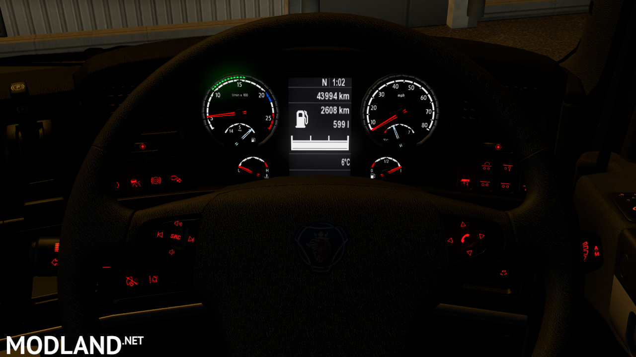 Scania high-def interior gauges & emblem