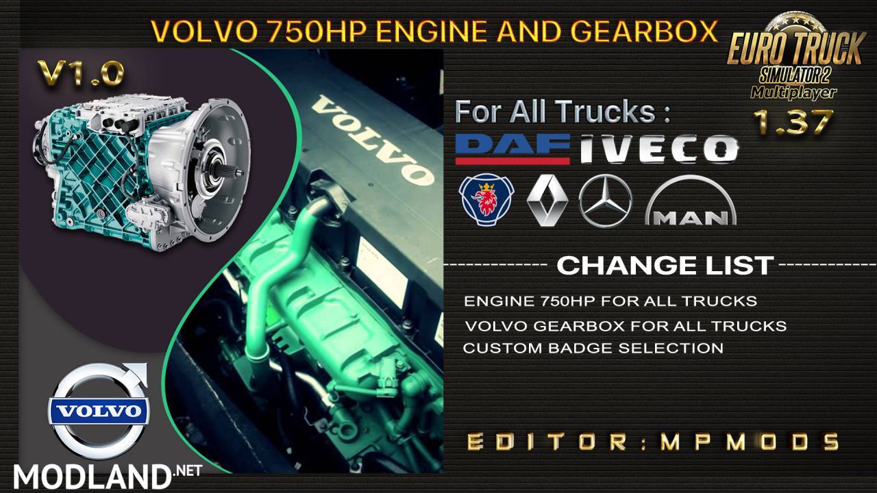 Volvo 750HP Engine And Gearbox For All Trucks V1.0 For Multiplayer ETS2 1.37