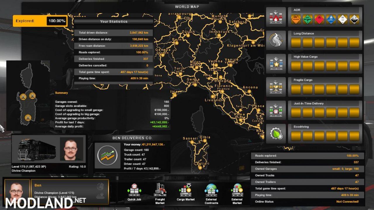 ETS2 100% Explored Save Game Profile (v1.35s â€“ Sardinia)