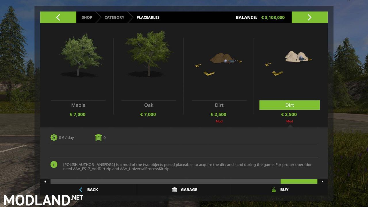 Placeable dirt