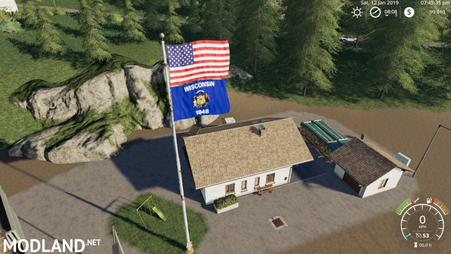 USA above Wisconsin State Flag